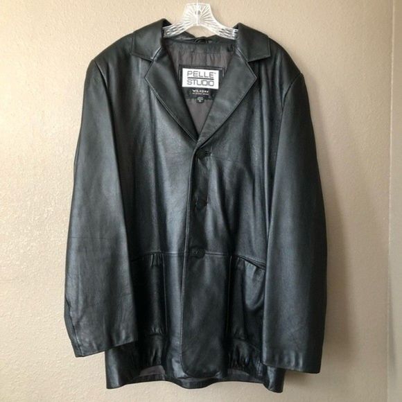 Pelle Studio Other - Pelle Studio By Wilsons Black Leather Blazer Jacket Mens XL GUC Trench